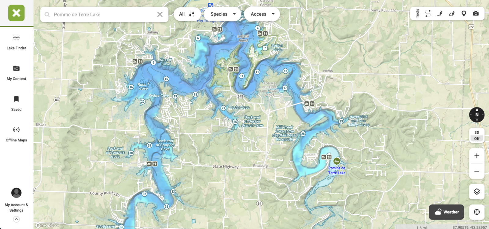 pomme de terre lake in onx fish app